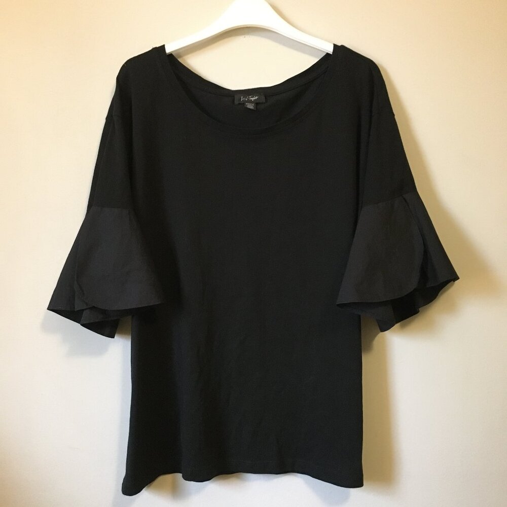 Lord & Taylor Black Cotton Modal Bell Half Sleeve Top